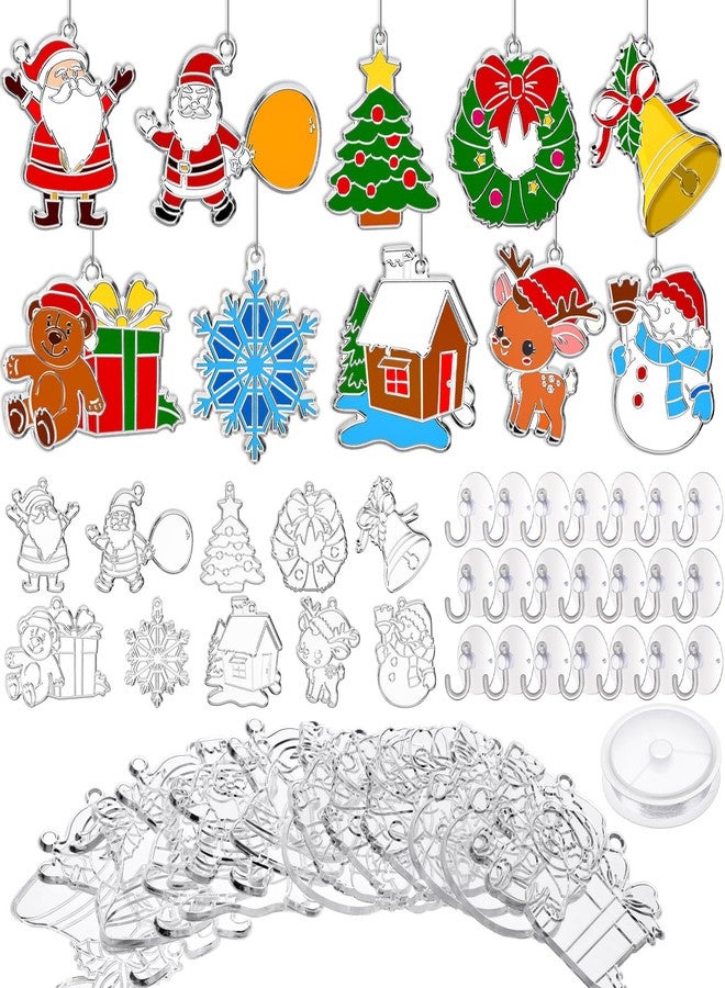 RoundFunny 60 Sets Christmas Suncatchers Craft Ornaments Decorations DIY Window Art Kits Paint for Classroom Activity Art Project - Image 1